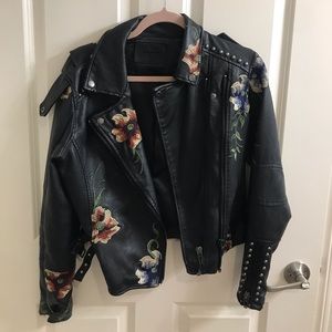 BLANKNYC FEAUX FLORAL LEATHER JACKET